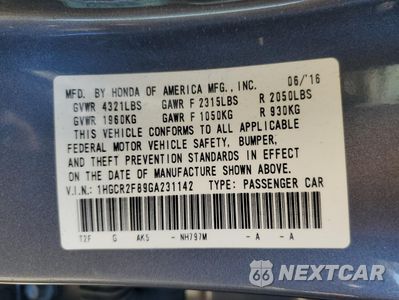 Zdjęcie 12 z 12 samochodu: 2016 HONDA ACCORD EXL VIN:1HGCR2F89GA231142 - miniatura