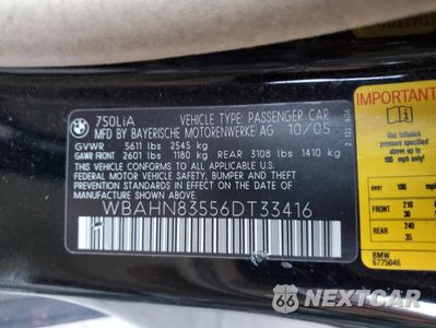 Zdjęcie 12 z 13 samochodu: 2006 BMW 750 LI VIN:WBAHN83556DT33416 - miniatura