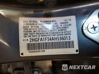 Zdjęcie 14 z 15 samochodu: 2010 HONDA CIVIC LX VIN:2HGFA1F54AH536013 - miniatura