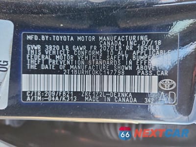 Zdjęcie 12 z 12 samochodu: 2019 TOYOTA COROLLA L VIN:2T1BURHE0KC147798 - miniatura