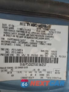 Zdjęcie 12 z 12 samochodu: 2007 FORD TAURUS SE VIN:1FAFP53U27A156357 - miniatura