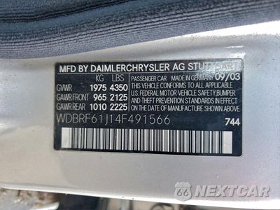 Zdjęcie 12 z 12 samochodu: 2004 MERCEDES-BENZ C 240 VIN:WDBRF61J14F491566 - miniatura