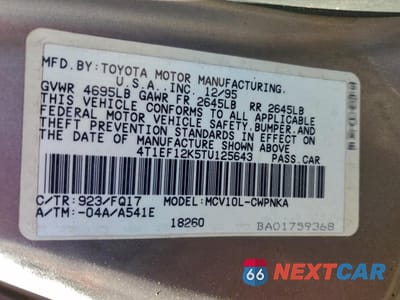 Zdjęcie 12 z 12 samochodu: 1996 TOYOTA CAMRY LE VIN:4T1EF12K5TU125643 - miniatura