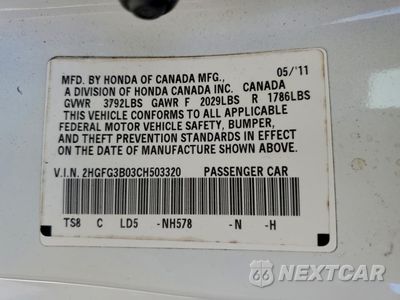 Zdjęcie 12 z 14 samochodu: 2012 HONDA CIVIC EXL VIN:2HGFG3B03CH503320 - miniatura