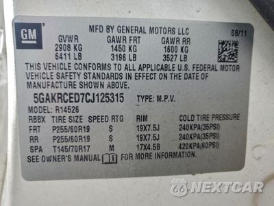 Zdjęcie 13 z 15 samochodu: 2012 BUICK ENCLAVE VIN:5GAKRCED7CJ125315 - miniatura