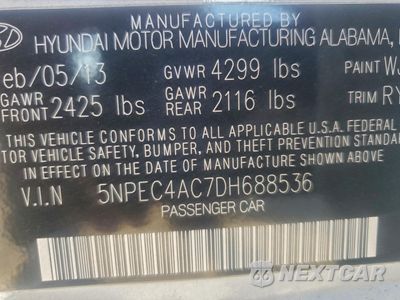 Zdjęcie 13 z 13 samochodu: 2013 HYUNDAI SONATA SE VIN:5NPEC4AC7DH688536 - miniatura