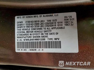 Zdjęcie 13 z 16 samochodu: 2021 HONDA ODYSSEY TOURING VIN:5FNRL6H81MB013388 - miniatura