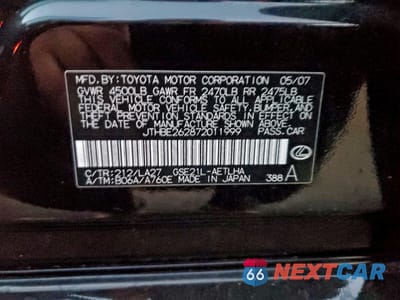 Zdjęcie 12 z 12 samochodu: 2007 LEXUS IS 350 VIN:JTHBE262872011999 - miniatura