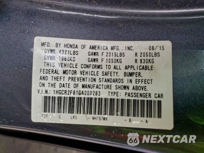 Zdjęcie 13 z 15 samochodu: 2016 HONDA ACCORD EXL VIN:1HGCR2F81GA000283 - miniatura