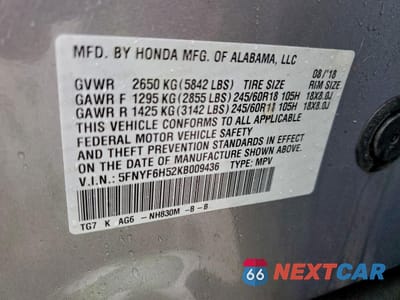 Zdjęcie 14 z 14 samochodu: 2019 HONDA PILOT EXL VIN:5FNYF6H52KB009436 - miniatura