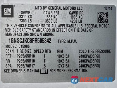 Zdjęcie 15 z 15 samochodu: 2015 CHEVROLET SUBURBAN C1500 LT VIN:1GNSCJKC8FR505342 - miniatura