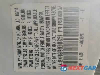 Zdjęcie 13 z 13 samochodu: 2014 HONDA CIVIC EXL VIN:19XFB2F96EE082269 - miniatura