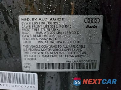 Zdjęcie 12 z 12 samochodu: 2012 AUDI Q7 PREMIUM PLUS VIN:WA1LMAFE7CD007285 - miniatura