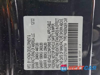 Zdjęcie 12 z 12 samochodu: 2022 HONDA ACCORD HYBRID SPORT VIN:1HGCV3F27NA047764 - miniatura