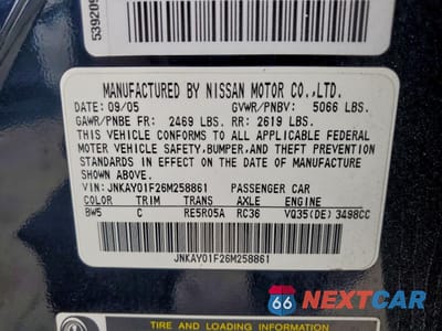 Zdjęcie 12 z 12 samochodu: 2006 INFINITI M35 BASE VIN:JNKAY01F26M258861 - miniatura