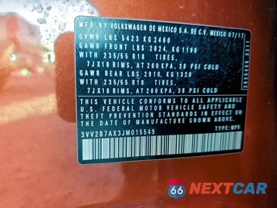 Zdjęcie 12 z 12 samochodu: 2018 VOLKSWAGEN TIGUAN SE VIN:3VV2B7AX3JM015549 - miniatura