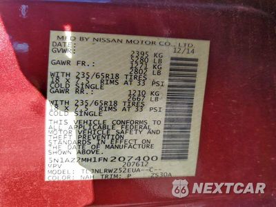 Zdjęcie 13 z 13 samochodu: 2015 NISSAN MURANO S VIN:5N1AZ2MH1FN207400 - miniatura