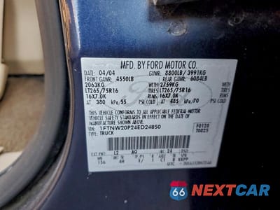 Zdjęcie 12 z 12 samochodu: 2004 FORD F250 SUPER DUTY VIN:1FTNW20P24ED24850 - miniatura