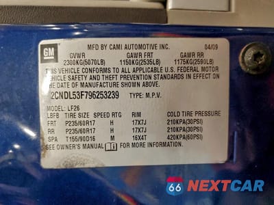 Zdjęcie 13 z 13 samochodu: 2009 CHEVROLET EQUINOX LT VIN:2CNDL53F796253239 - miniatura