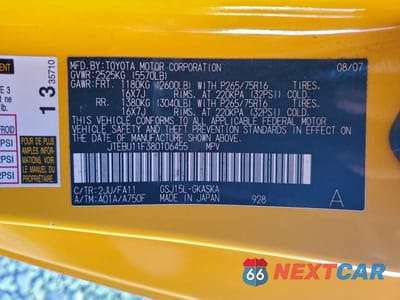 Zdjęcie 12 z 12 samochodu: 2008 TOYOTA FJ CRUISER BASE VIN:JTEBU11F380106455 - miniatura