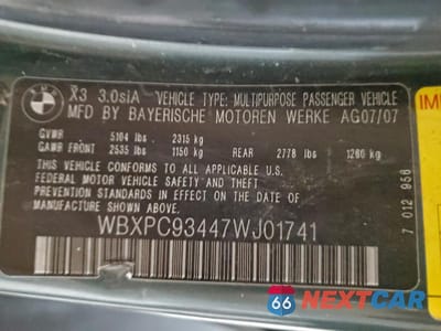 Zdjęcie 13 z 13 samochodu: 2007 BMW X3 3.0SI VIN:WBXPC93447WJ01741 - miniatura