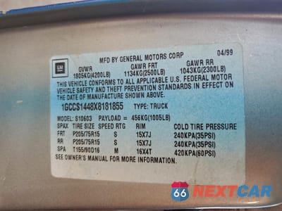 Zdjęcie 12 z 12 samochodu: 1999 CHEVROLET S TRUCK S10 VIN:1GCCS1448X8181855 - miniatura