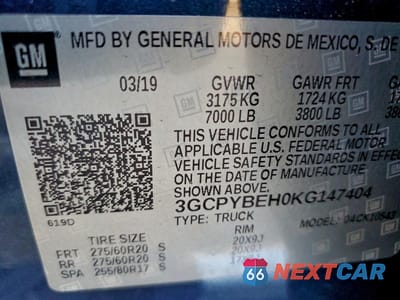 Zdjęcie 12 z 12 samochodu: 2019 CHEVROLET SILVERADO K1500 CUSTOM VIN:3GCPYBEH0KG147404 - miniatura