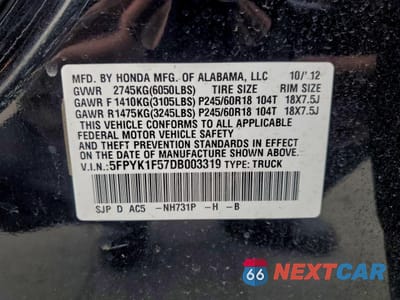 Zdjęcie 12 z 14 samochodu: 2013 HONDA RIDGELINE RTL VIN:5FPYK1F57DB003319 - miniatura