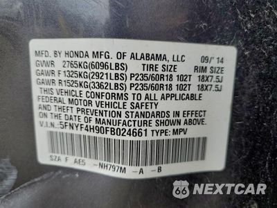 Zdjęcie 14 z 14 samochodu: 2015 HONDA PILOT TOURING VIN:5FNYF4H90FB024661 - miniatura