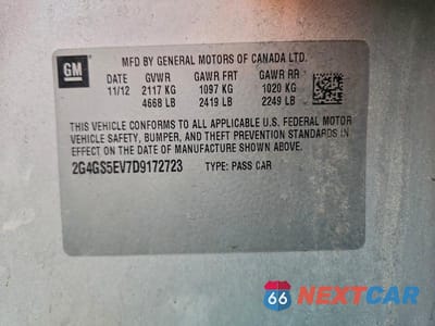 Zdjęcie 12 z 12 samochodu: 2013 BUICK REGAL PREMIUM VIN:2G4GS5EV7D9172723 - miniatura