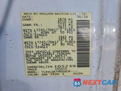 Zdjęcie 12 z 12 samochodu: 2014 NISSAN NV 1500 DELIVERY VAN VIN:1N6BF0KL2EN105239 - miniatura