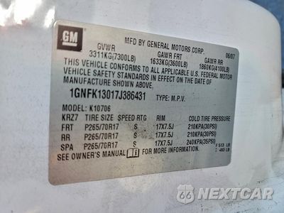 Zdjęcie 13 z 13 samochodu: 2007 CHEVROLET TAHOE K1500 VIN:1GNFK13017J386431 - miniatura