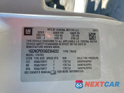 Zdjęcie 12 z 12 samochodu: 2013 CHEVROLET SILVERADO C1500 VIN:1GCNCPEX9DZ364222 - miniatura