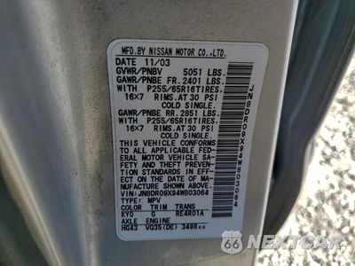 Zdjęcie 13 z 13 samochodu: 2004 NISSAN PATHFINDER LE VIN:JN8DR09X94W803064 - miniatura