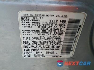 Zdjęcie 13 z 13 samochodu: 2011 INFINITI FX35 BASE VIN:JN8AS1MW3BM732030 - miniatura