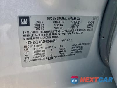 Zdjęcie 12 z 12 samochodu: 2015 CHEVROLET SUBURBAN K1500 LT VIN:1GNSKJKC4FR147031 - miniatura