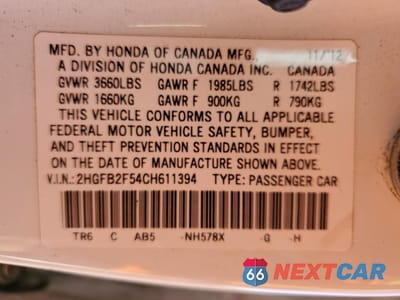 Zdjęcie 12 z 14 samochodu: 2012 HONDA CIVIC LX VIN:2HGFB2F54CH611394 - miniatura