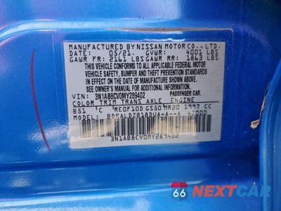 Zdjęcie 12 z 12 samochodu: 2021 NISSAN SENTRA SV VIN:3N1AB8CV0MY289402 - miniatura