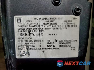 Zdjęcie 14 z 14 samochodu: 2000 CHEVROLET TAHOE K1500 VIN:1GNEK13T7YJ180165 - miniatura