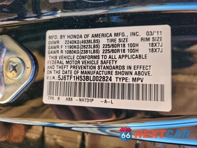 Zdjęcie 13 z 15 samochodu: 2011 HONDA ACCORD CROSSTOUR EXL VIN:5J6TF1H53BL002824 - miniatura
