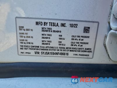 Zdjęcie 12 z 13 samochodu: 2022 TESLA MODEL S VIN:5YJSA1E64NF496616 - miniatura