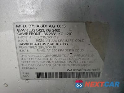 Zdjęcie 13 z 13 samochodu: 2016 AUDI Q5 PREMIUM VIN:WA1C2AFP7GA018866 - miniatura