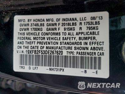 Zdjęcie 13 z 13 samochodu: 2013 HONDA CIVIC LX VIN:19XFB2F53DE267620 - miniatura