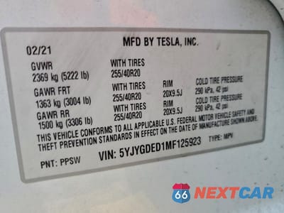 Zdjęcie 13 z 13 samochodu: 2021 TESLA MODEL Y VIN:5YJYGDED1MF125923 - miniatura