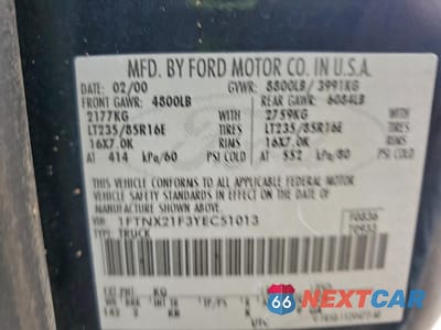 Zdjęcie 12 z 14 samochodu: 2000 FORD F250 SUPER DUTY VIN:1FTNX21F3YEC51013 - miniatura