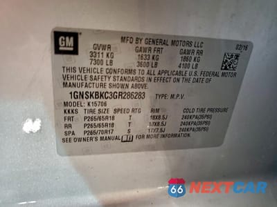 Zdjęcie 13 z 13 samochodu: 2016 CHEVROLET TAHOE K1500 LT VIN:1GNSKBKC3GR286283 - miniatura