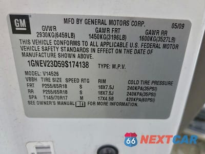 Zdjęcie 13 z 13 samochodu: 2009 CHEVROLET TRAVERSE LT VIN:1GNEV23D59S174138 - miniatura