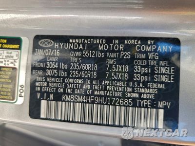Zdjęcie 13 z 13 samochodu: 2017 HYUNDAI SANTA FE SE VIN:KM8SM4HF9HU172685 - miniatura