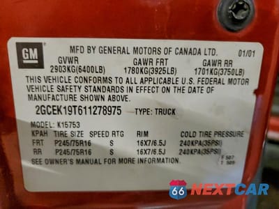 Zdjęcie 12 z 12 samochodu: 2001 CHEVROLET SILVERADO K1500 VIN:2GCEK19T611278975 - miniatura