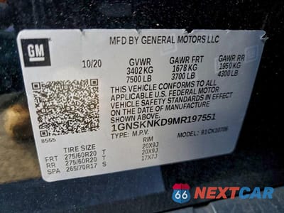 Zdjęcie 14 z 14 samochodu: 2021 CHEVROLET TAHOE K1500 LT VIN:1GNSKNKD9MR197551 - miniatura